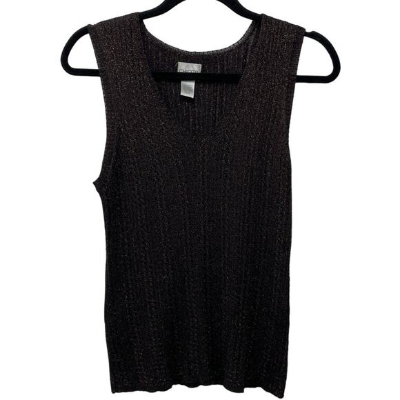 Chico's Sleeveless Ribbed Knit V Neck Tank Sweater Pullover Brown Women Size 2 M - Picture 1 of 7
